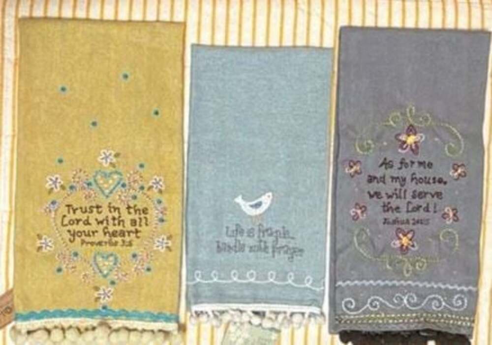 Set of 3 Religious Embroidered Decorative Kitchen Towels, Natural Life